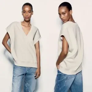 Zara Tops Zara Oversized Vest Sleeveless Cream Vneck Pullover